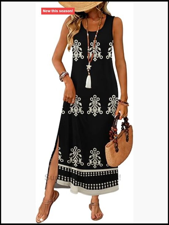 Dresses & Skirts - Maxi Dress Summer Sleeveless Sundress with Pockets Boho Loose Fit